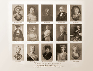 A collection of headshots of the first Benjamin Rose all-female board of directors established in 1908