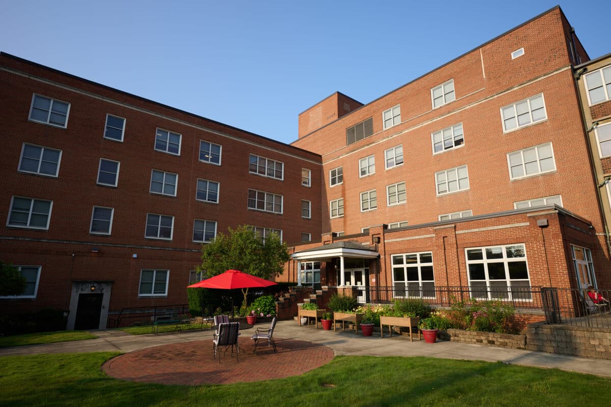 The exterior and courtyard of Margaret Wagner Apartments