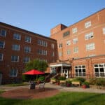 The exterior and courtyard of Margaret Wagner Apartments